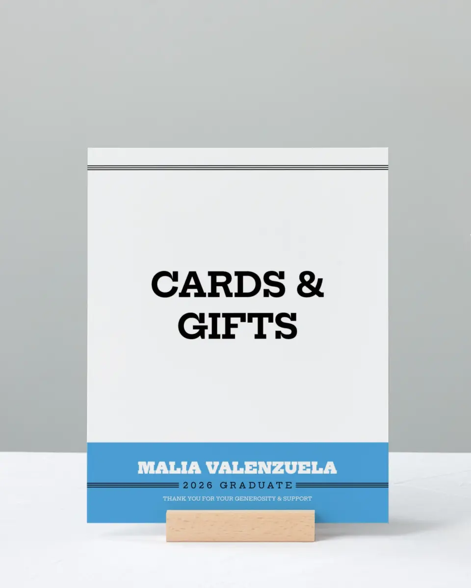 This is a 8" x 10" Cards & Gifts Grad Sign called Sporty Spice printed in full color with Silver foil