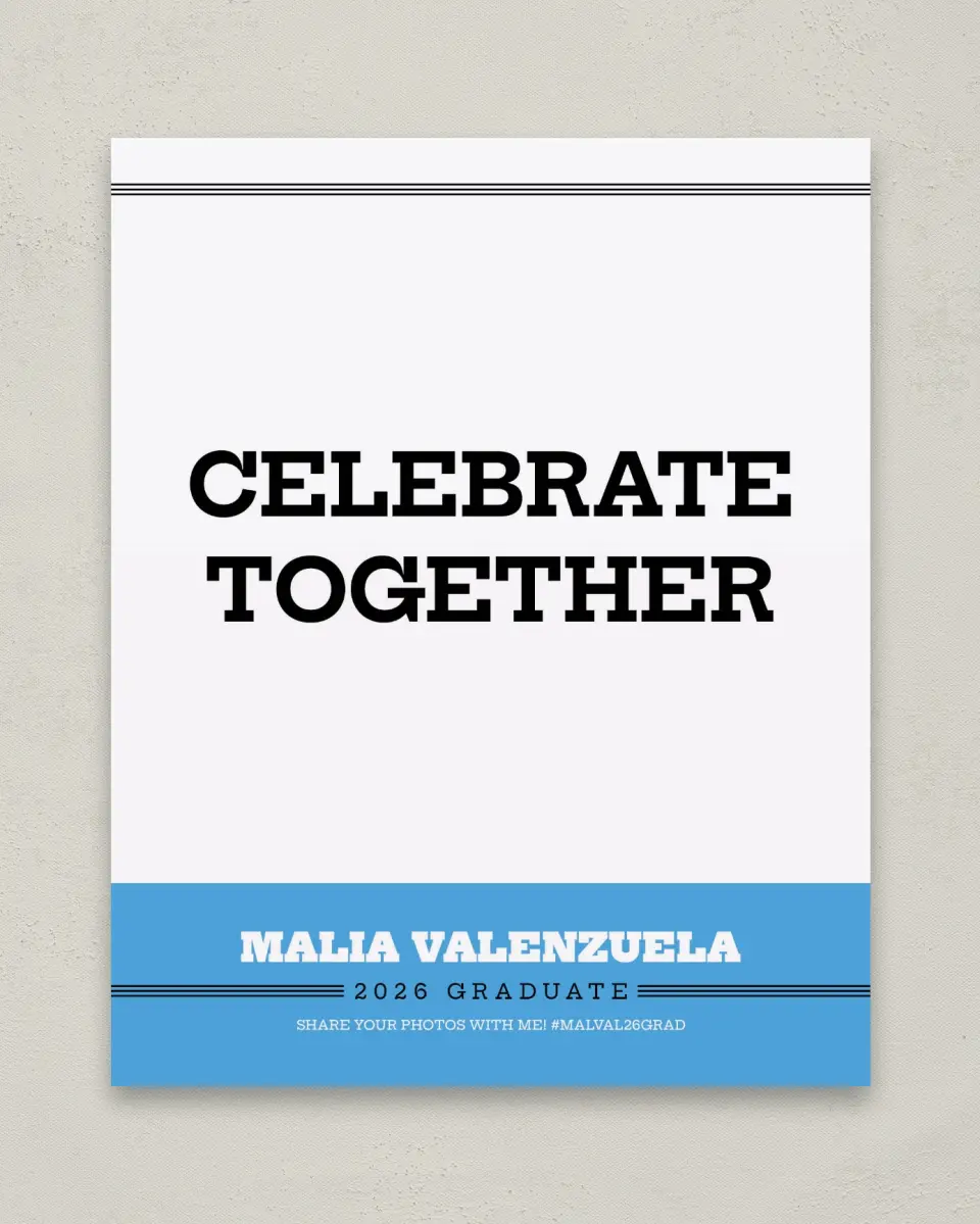 This is a 8" x 10" Let's Celebrate & Snap a Photo Grad Sign called Sporty Spice printed in full color
