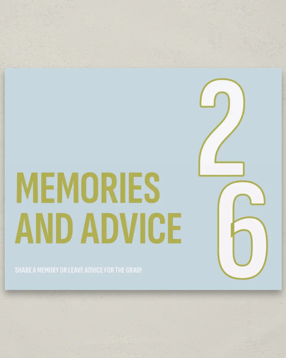 This is a 8" x 10" Memory & Advice Grad Sign called Big Grad Energy printed in full color