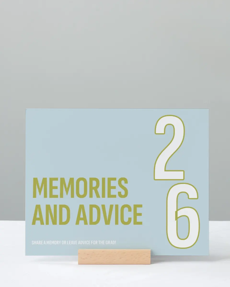 This is a 8" x 10" Memory & Advice Grad Sign called Big Grad Energy printed in full color with Rose Gold foil