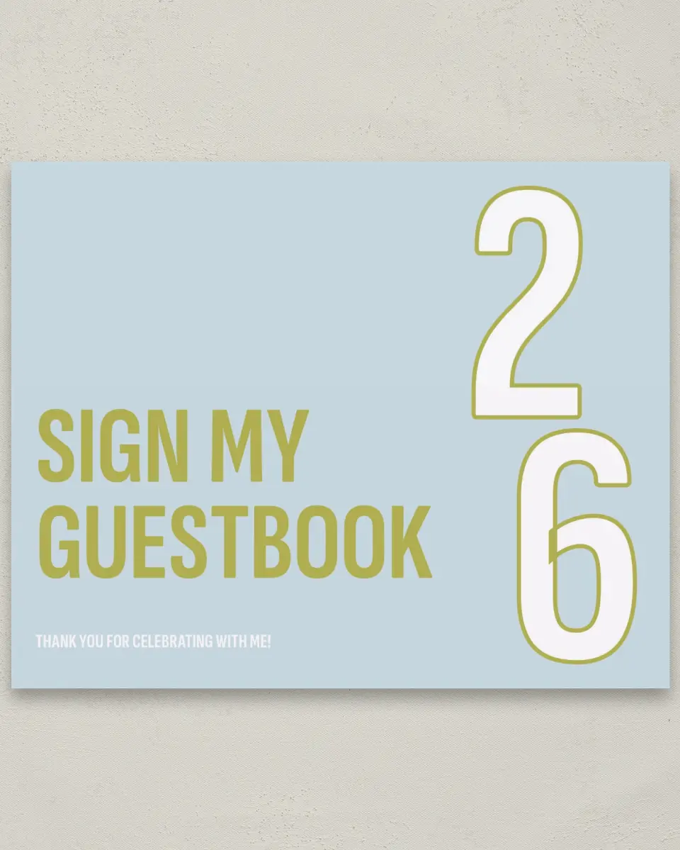 This is a 8" x 10" Guestbook Grad Sign called Big Grad Energy printed in full color with Gold foil