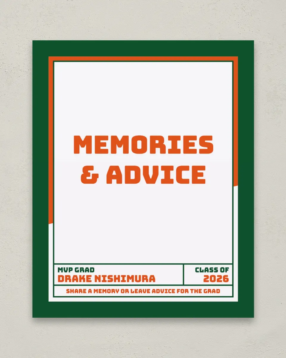 This is a 8" x 10" Memory & Advice Grad Sign called MVP Grad printed in full color