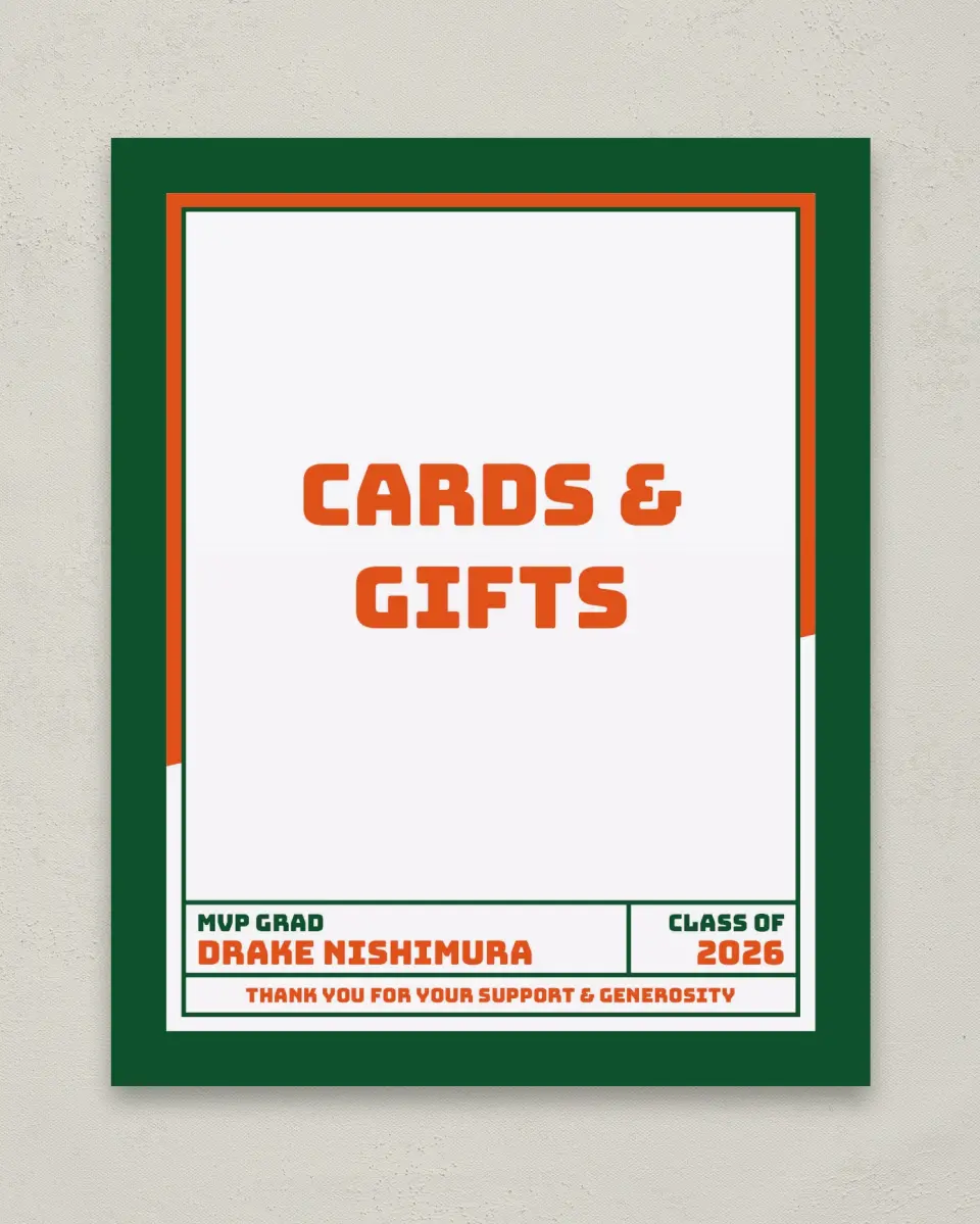 This is a 8" x 10" Cards & Gifts Grad Sign called MVP Grad printed in full color