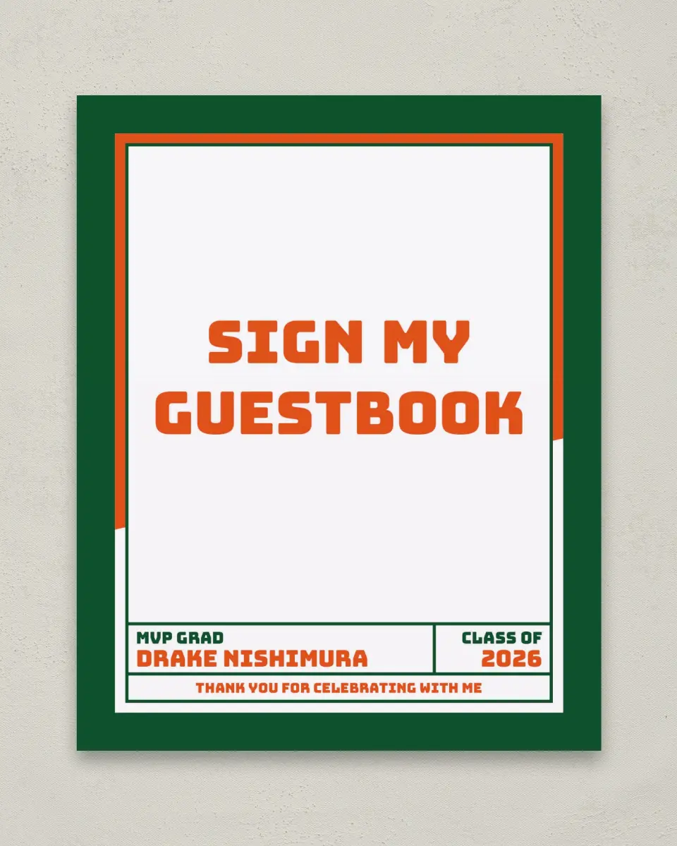 This is a 8" x 10" Guestbook Grad Sign called MVP Grad printed in full color with Gold foil
