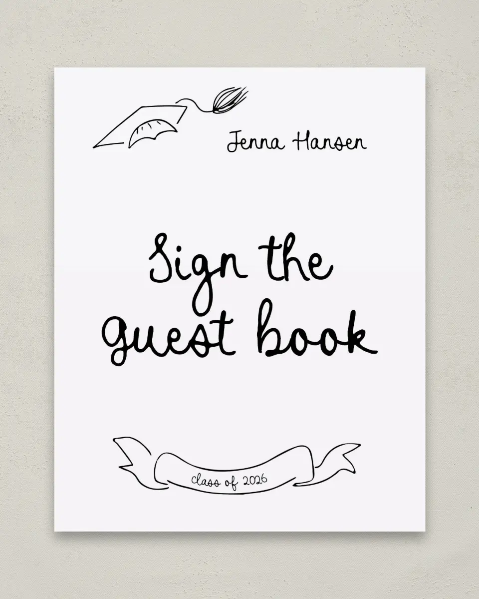 This is a 8" x 10" Guestbook Grad Sign called Handwritten Grad printed in full color
