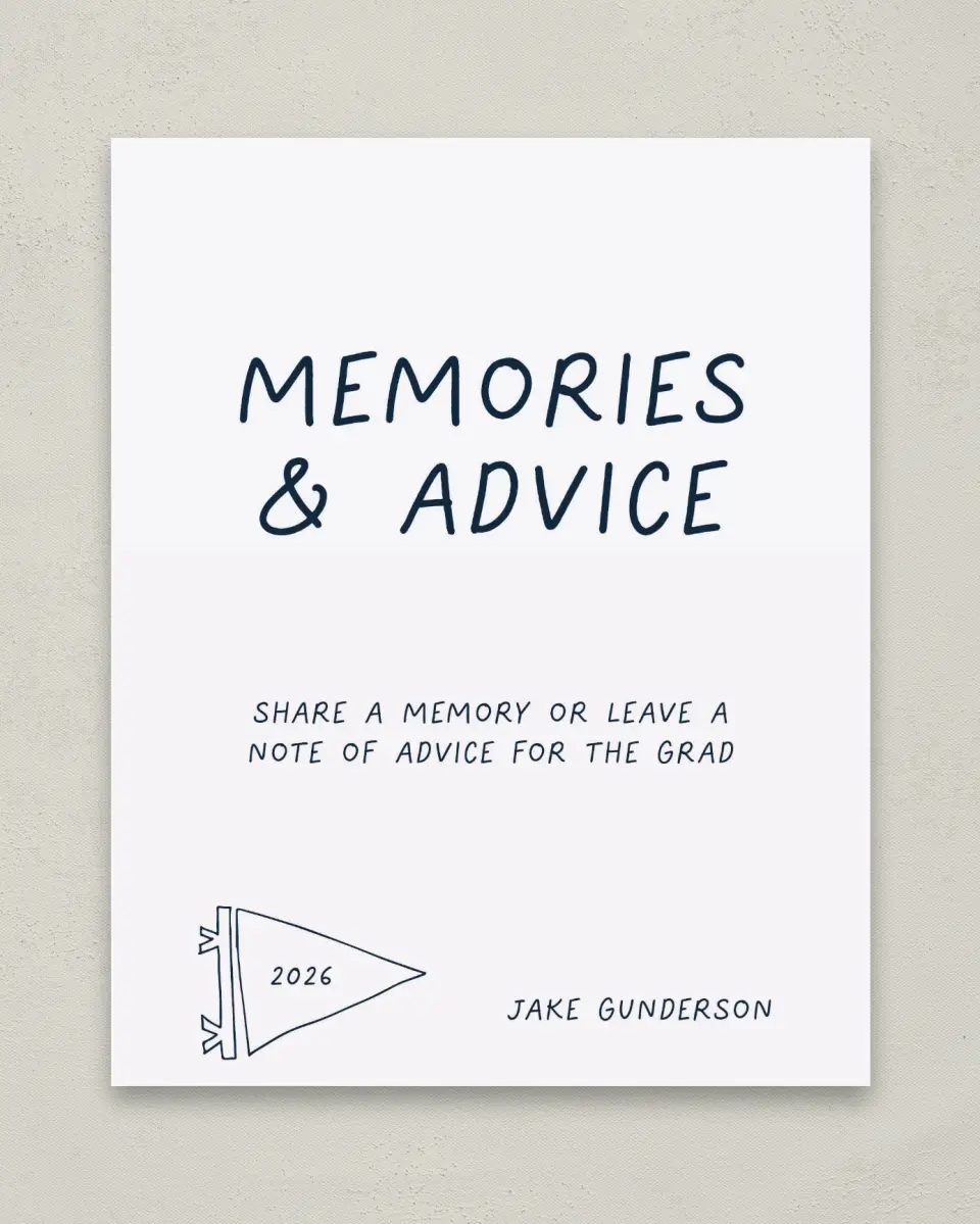 This is a 8" x 10" Memory & Advice Grad Sign called New Chapter printed in full color