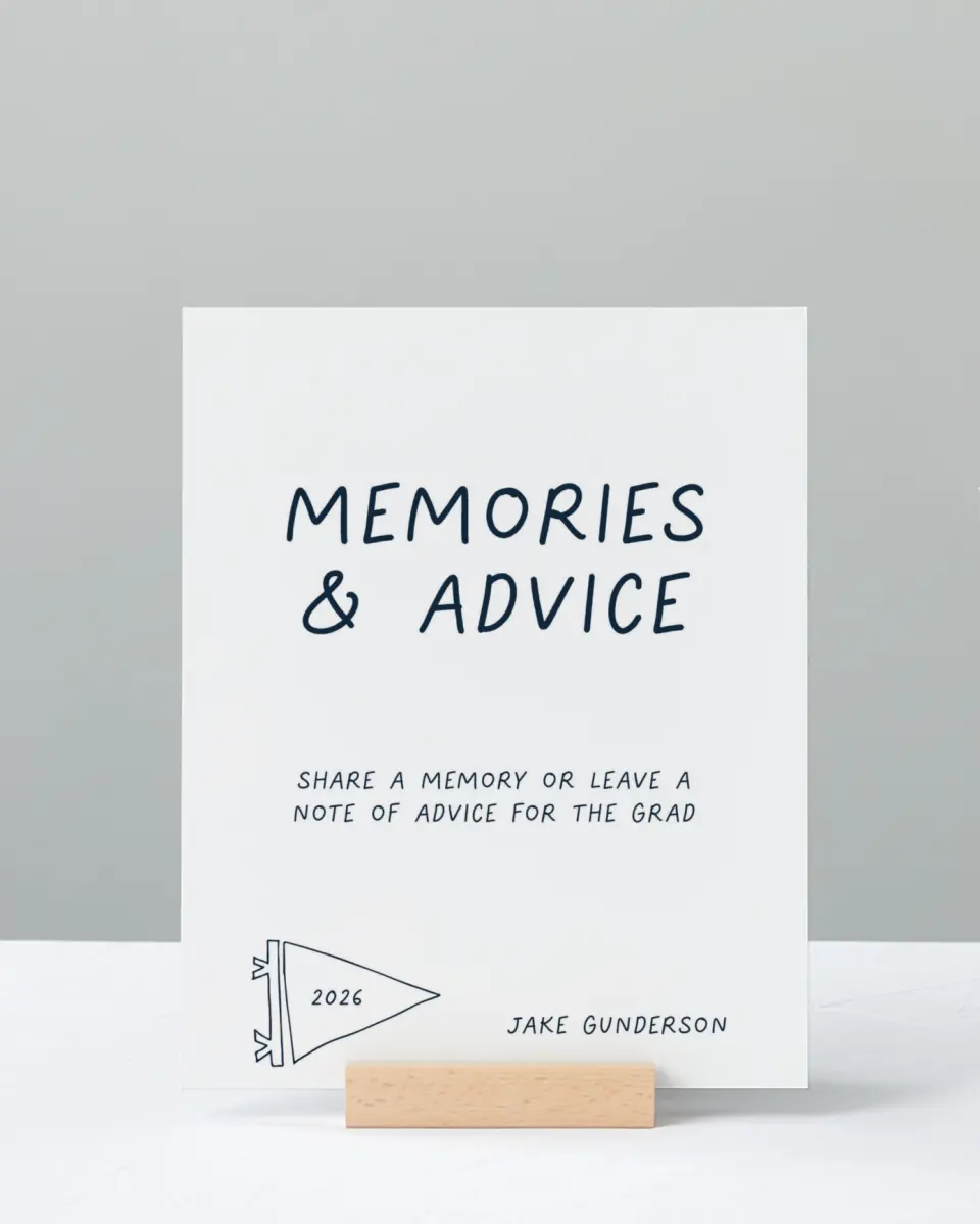 This is a 8" x 10" Memory & Advice Grad Sign called New Chapter printed in full color with Rose Gold foil