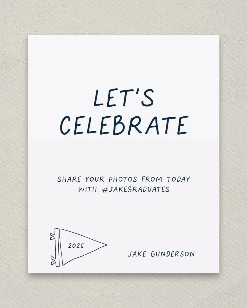 This is a 8" x 10" Let's Celebrate & Snap a Photo Grad Sign called New Chapter printed in full color