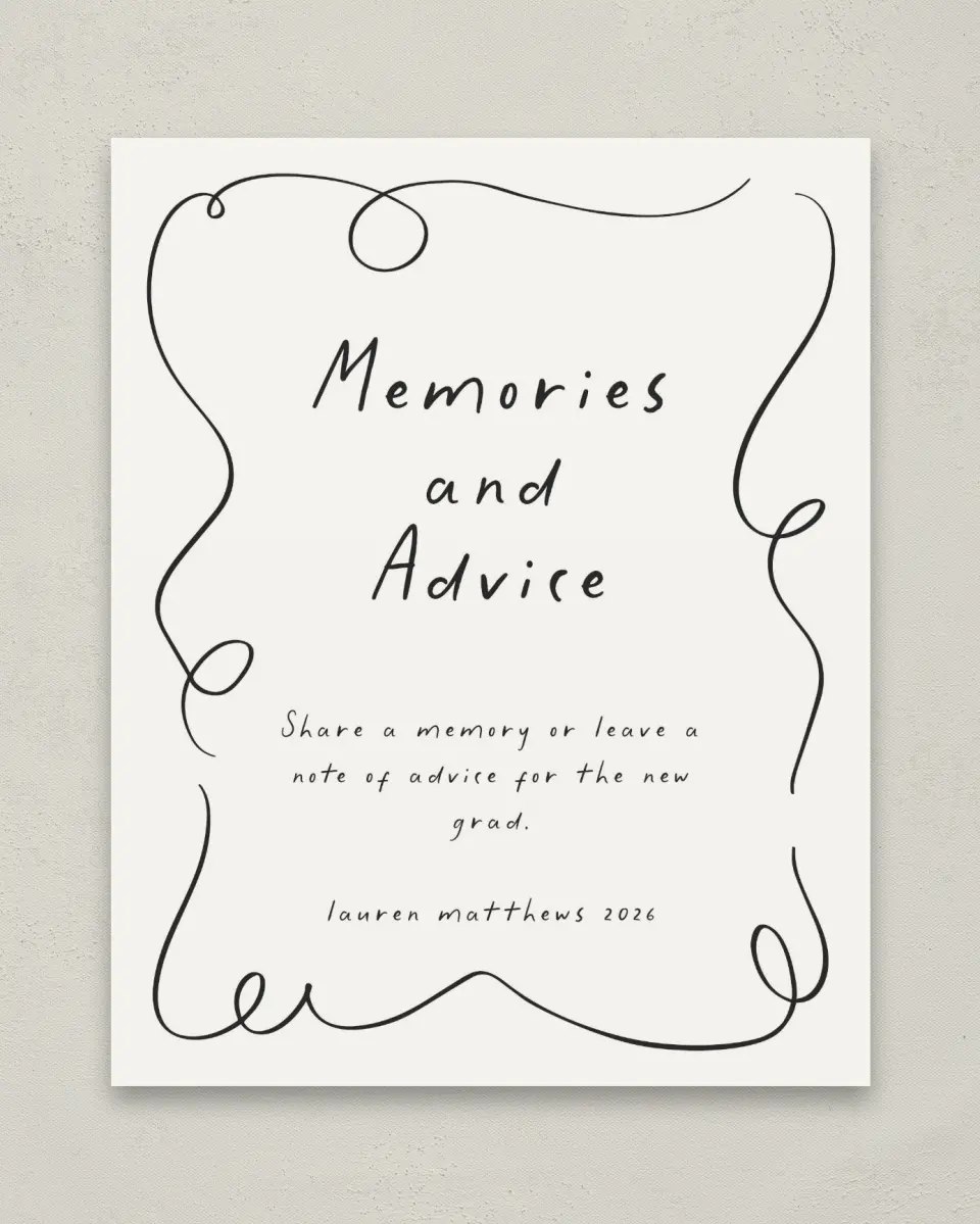 This is a 8" x 10" Memory & Advice Grad Sign called Free to be printed in full color