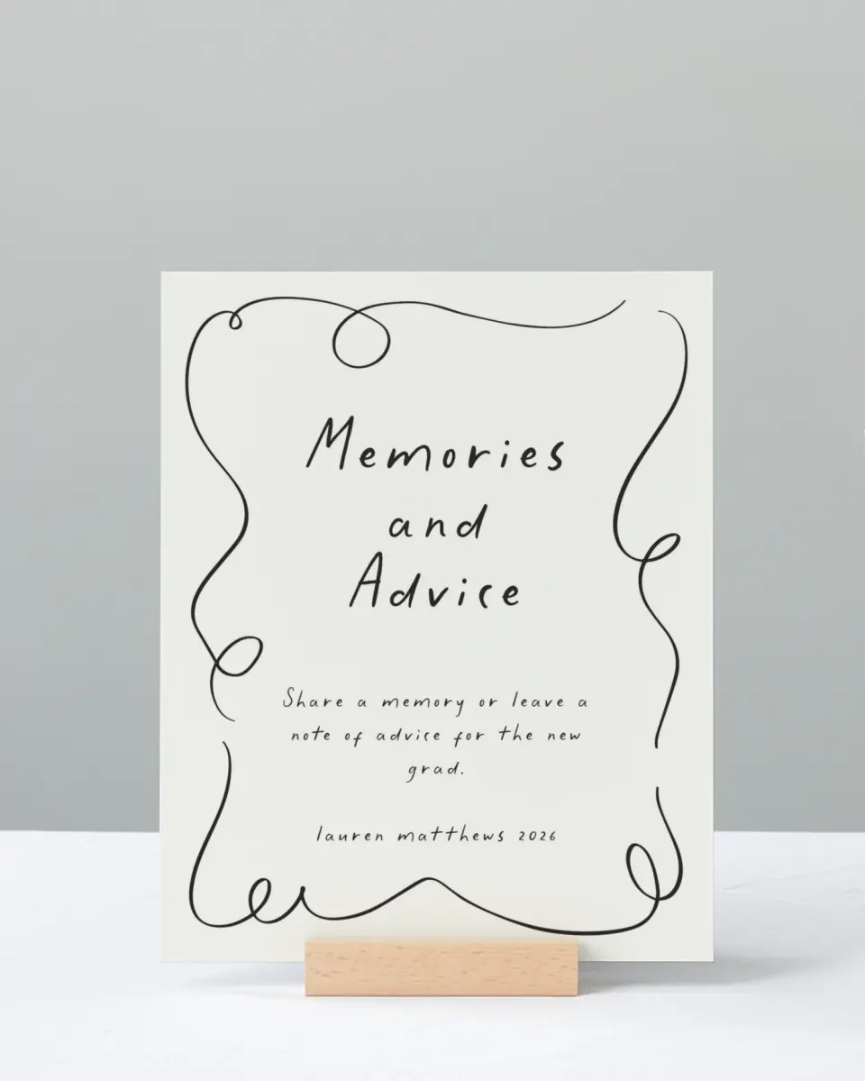 This is a 8" x 10" Memory & Advice Grad Sign called Free to be printed in full color