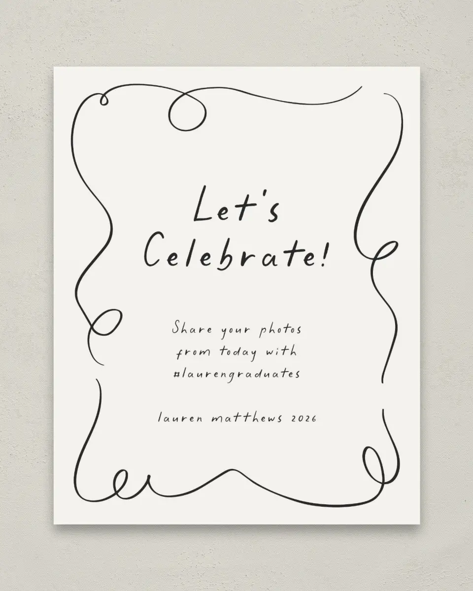 This is a 8" x 10" Let's Celebrate & Snap a Photo Grad Sign called Free to be printed in full color