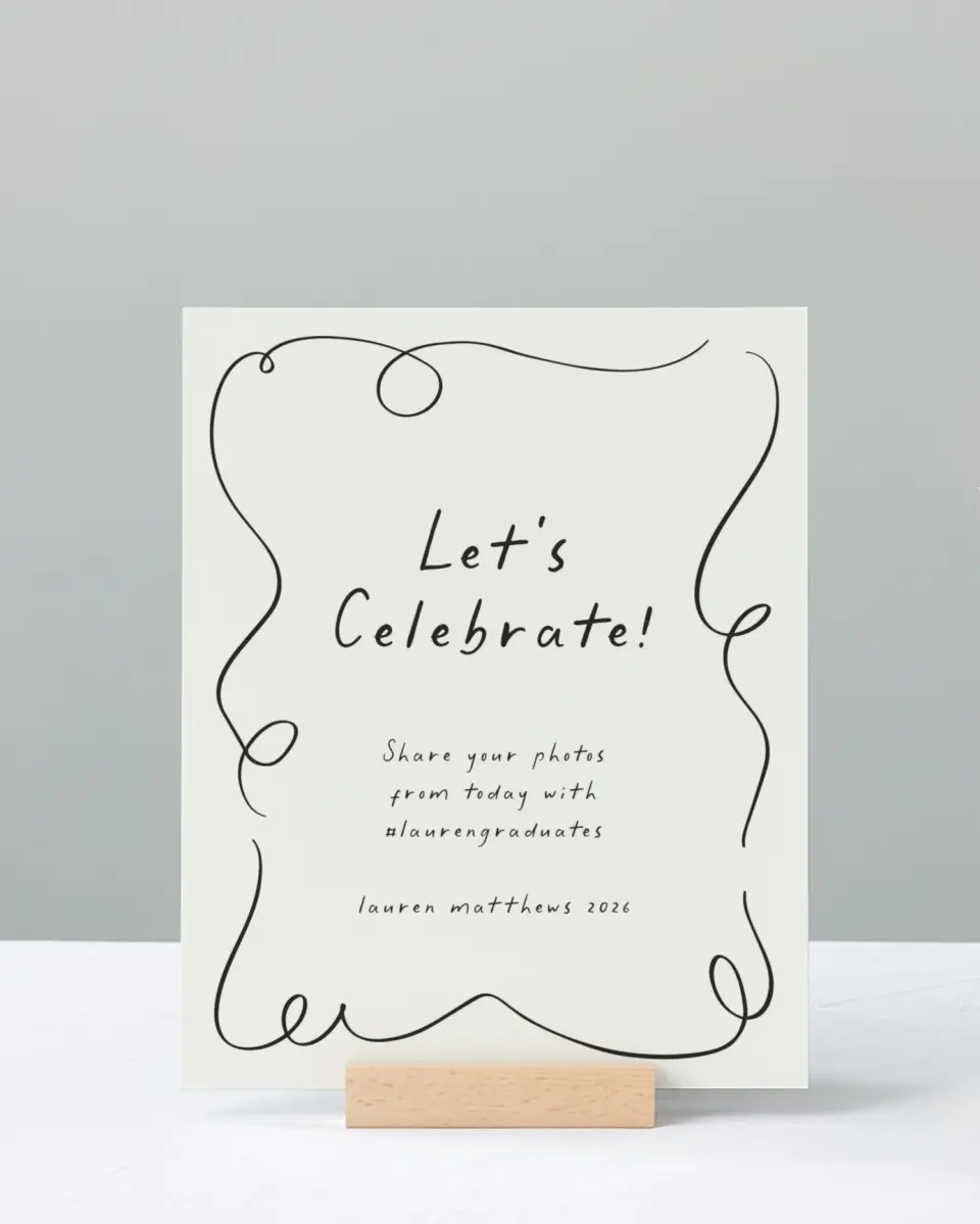 This is a 8" x 10" Let's Celebrate & Snap a Photo Grad Sign called Free to be printed in full color