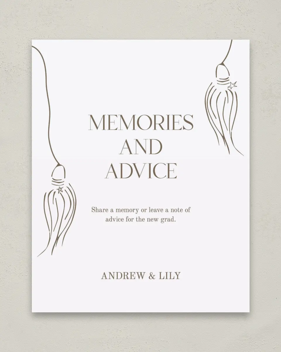 This is a 8" x 10" Memory & Advice Grad Sign called Cap and Gown printed in full color