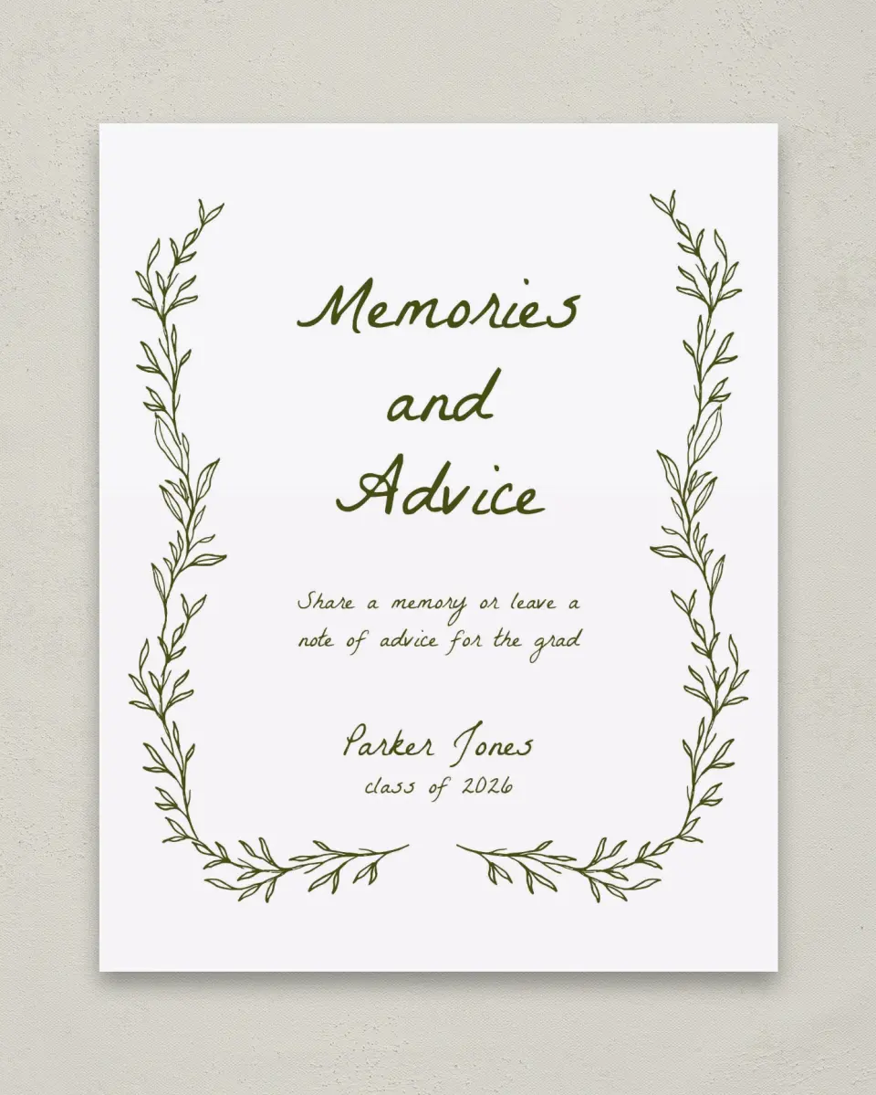 This is a 8" x 10" Memory & Advice Grad Sign called Flourish & Thrive printed in full color