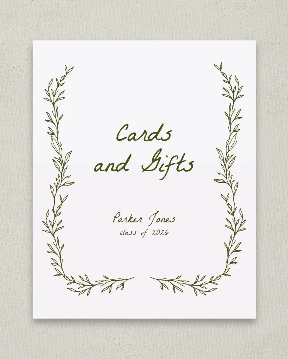 This is a 8" x 10" Cards & Gifts Grad Sign called Flourish &Thrive printed in full color