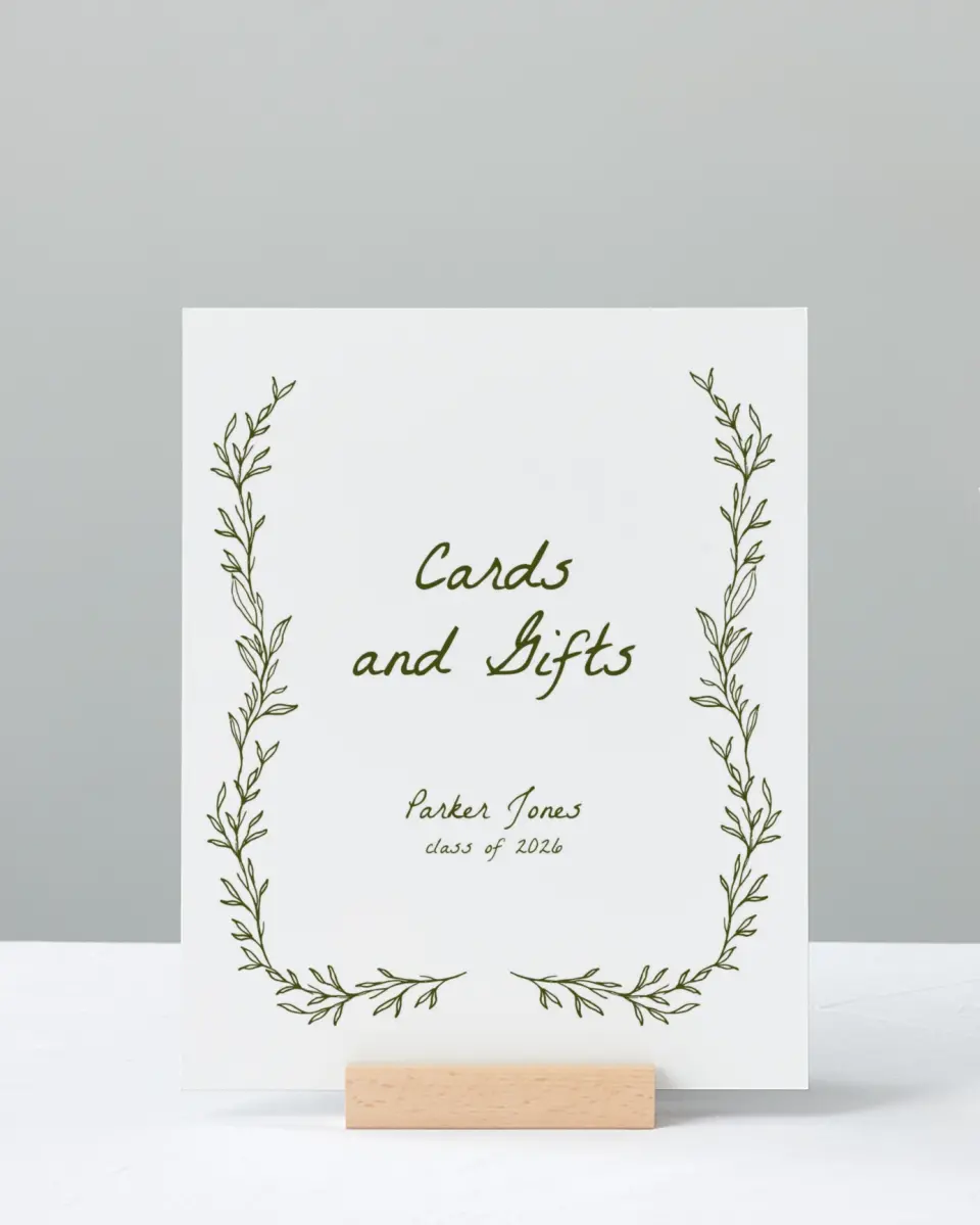 This is a 8" x 10" Cards & Gifts Grad Sign called Flourish &Thrive printed in full color