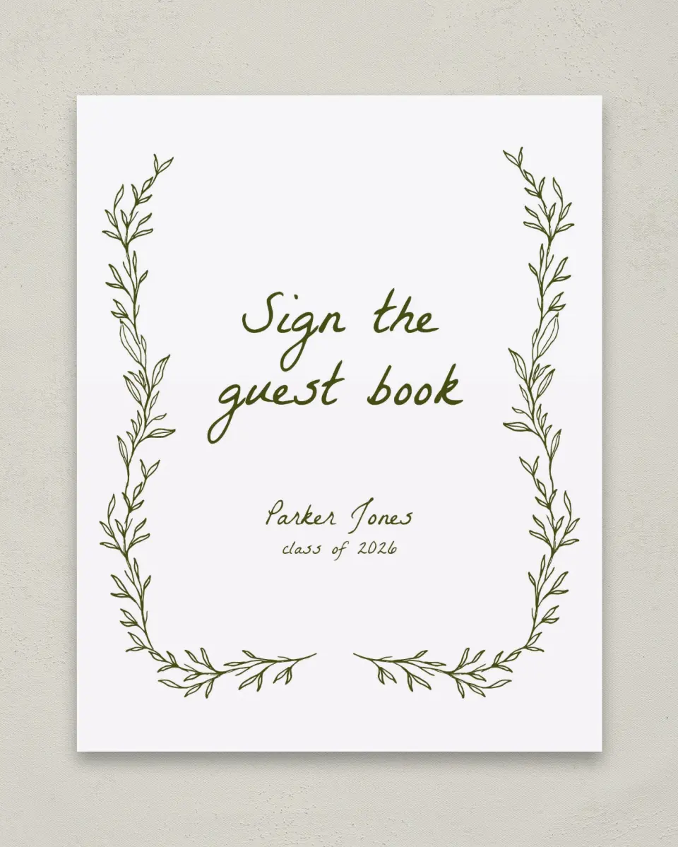 This is a 8" x 10" Guestbook Grad Sign called Flourish & Thrive printed in full color