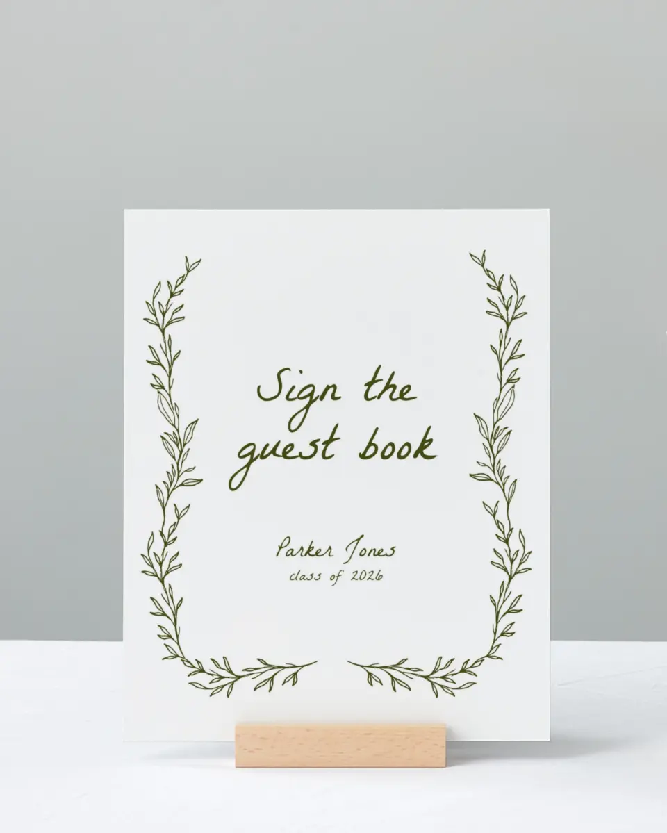 This is a 8" x 10" Guestbook Grad Sign called Flourish & Thrive printed in full color
