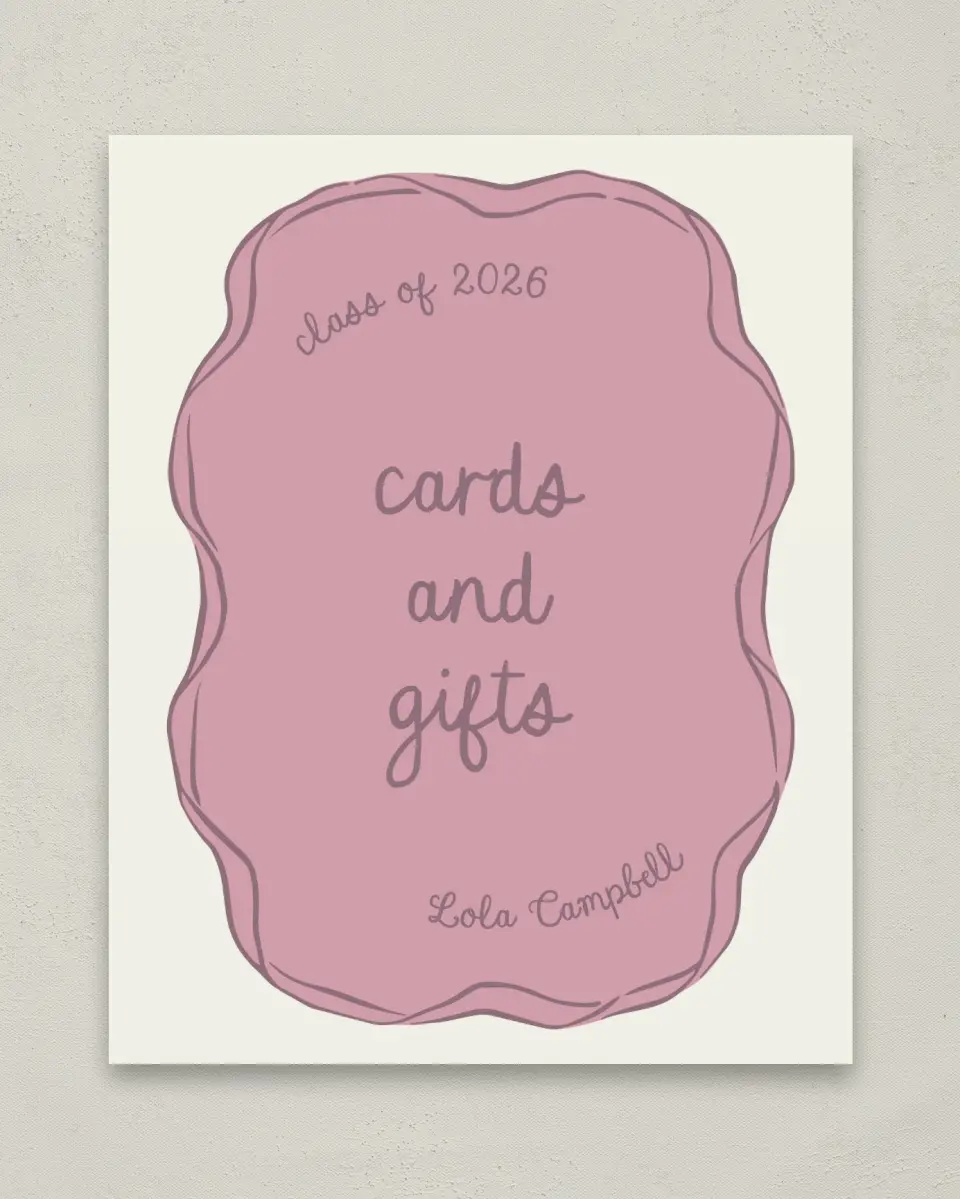 This is a 8" x 10" Cards & Gifts Grad Sign called Wrapped in Success printed in full color