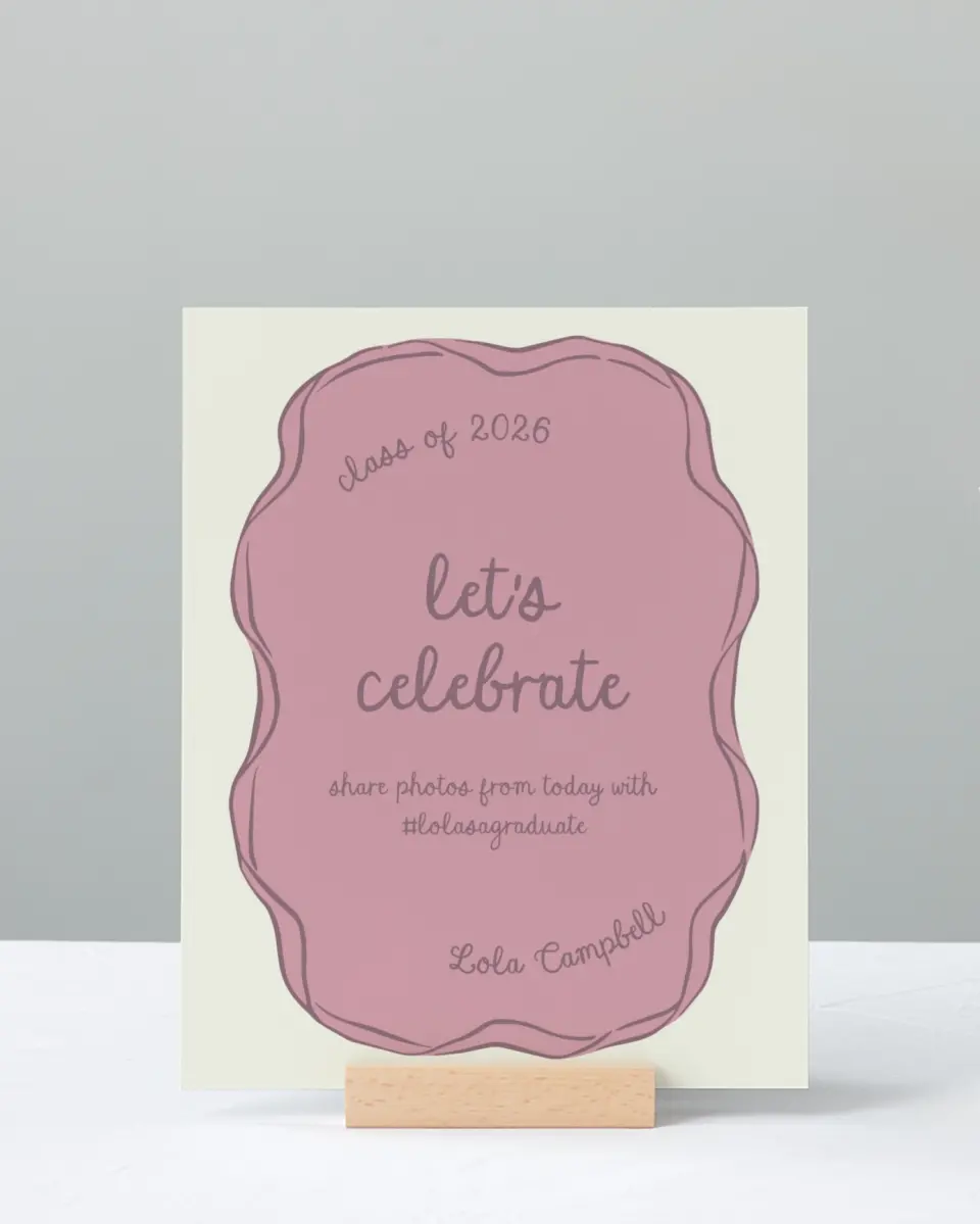 This is a 8" x 10" Let's Celebrate & Snap a Photo Grad Sign called Wrapped in Success printed in full color with Silver foil