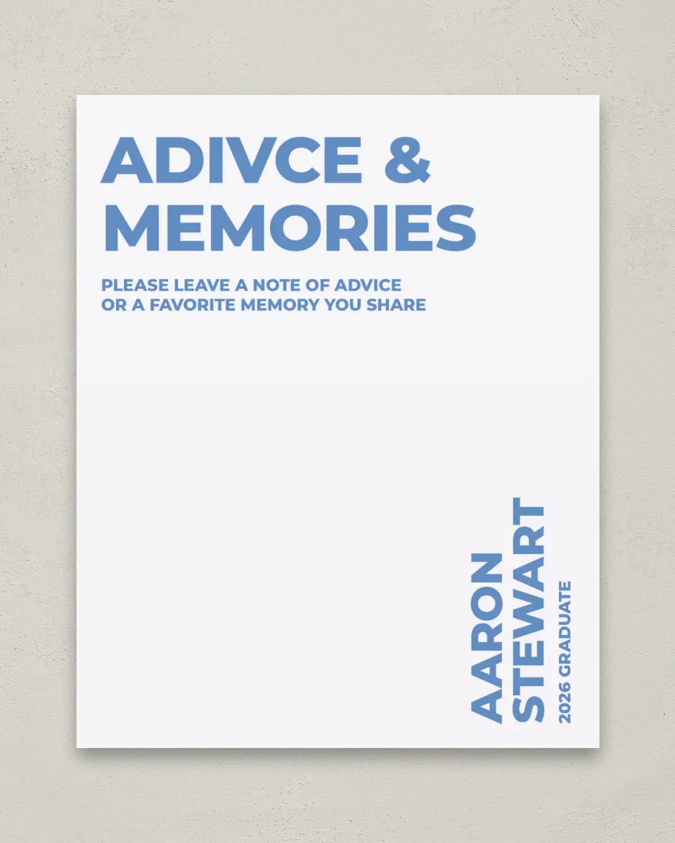 This is a 8" x 10" Memory & Advice Grad Sign called Bright Beginnings printed in full color