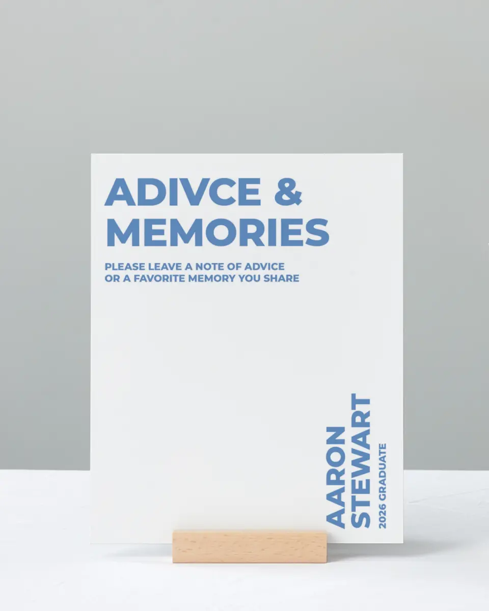 This is a 8" x 10" Memory & Advice Grad Sign called Bright Beginnings printed in full color