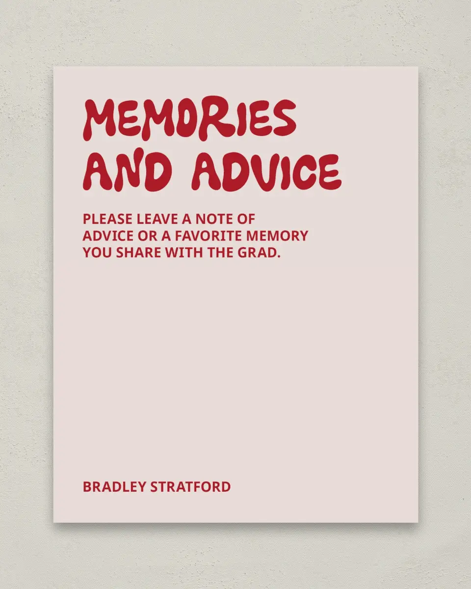 This is a 8" x 10" Memory & Advice Grad Sign called Final Countdown printed in full color