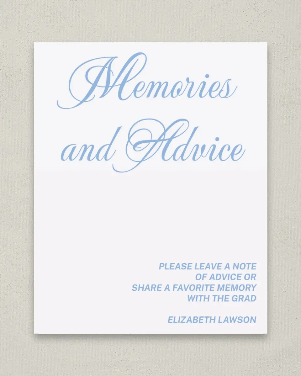 This is a 8" x 10" Memory & Advice Grad Sign called Celebration of Success printed in full color