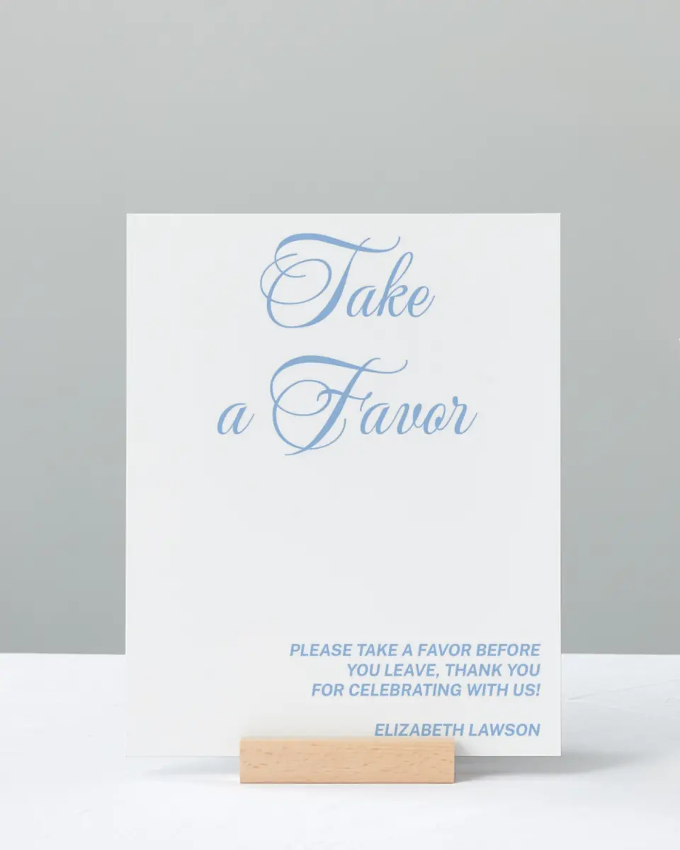 This is a 8" x 10" Take a Favor Grad Sign called Celebration of Success printed in full color with Silver foil