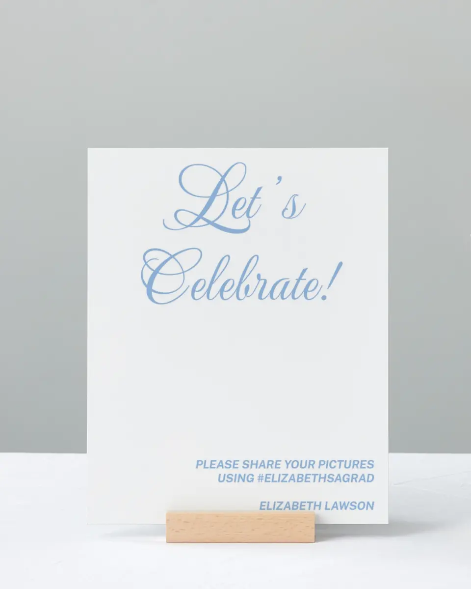 This is a 8" x 10" Let's Celebrate & Snap a Photo Grad Sign called Celebration of Success printed in full color with Silver foil