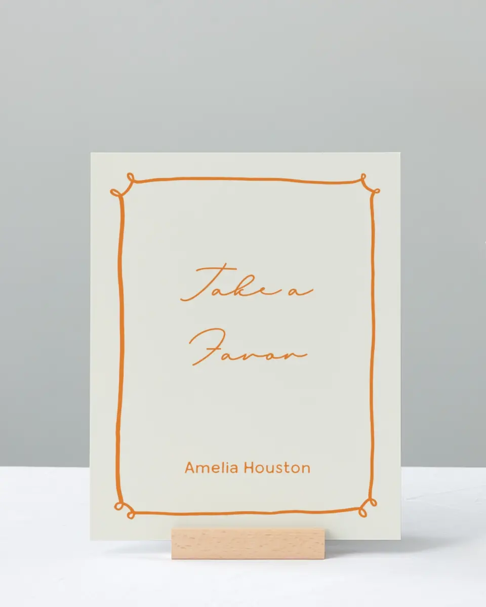 This is a 8" x 10" Take a Favor Grad Sign called Grand Grad printed in full color with Silver foil