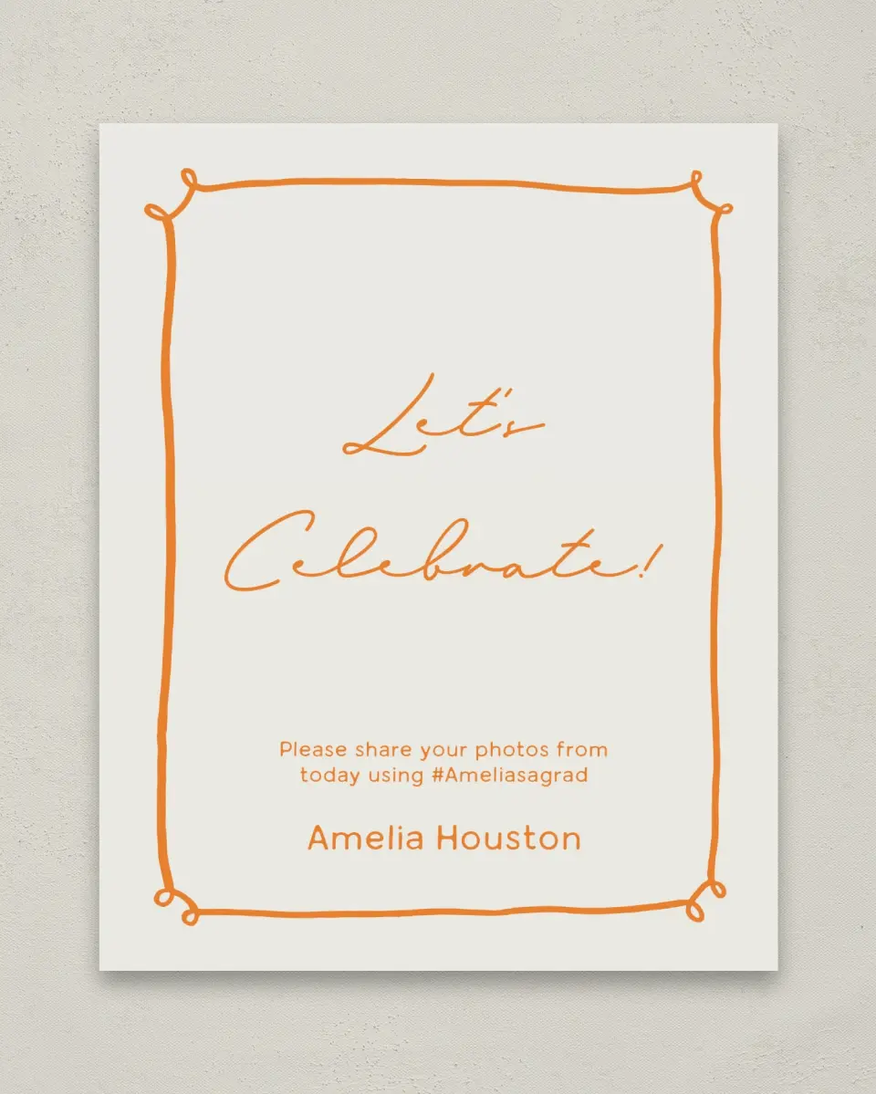 This is a 8" x 10" Let's Celebrate & Snap a Photo Grad Sign called Grand Grad printed in full color