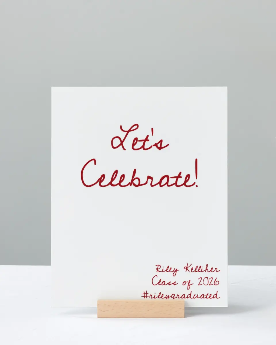 This is a 8" x 10" Let's Celebrate & Snap a Photo Grad Sign called Stunning Celebration printed in full color