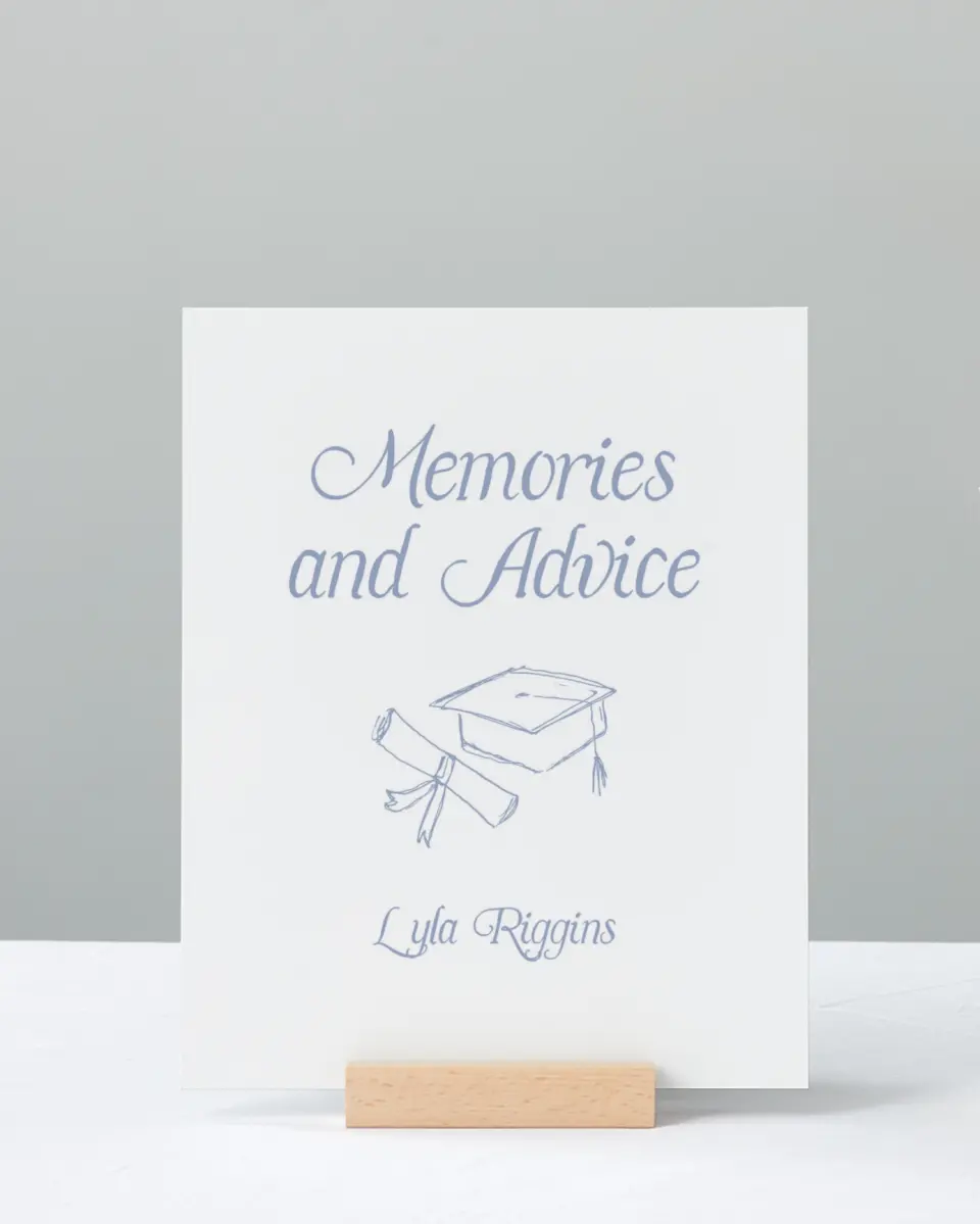 This is a 8" x 10" Memory & Advice Grad Sign called Time to Party printed in full color with Rose Gold foil