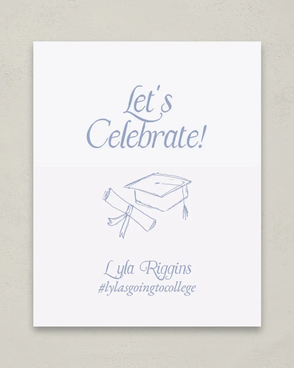 This is a 8" x 10" Let's Celebrate & Snap a Photo Grad Sign called Time to Party printed in full color