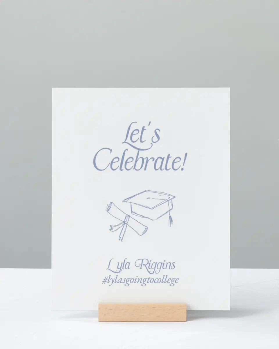 This is a 8" x 10" Let's Celebrate & Snap a Photo Grad Sign called Time to Party printed in full color