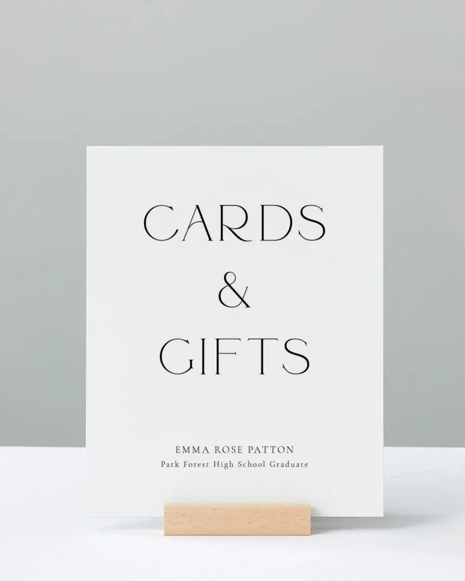 This is a 8" x 10" Cards & Gifts Grad Sign called Brilliant Year printed in full color with Rose Gold foil