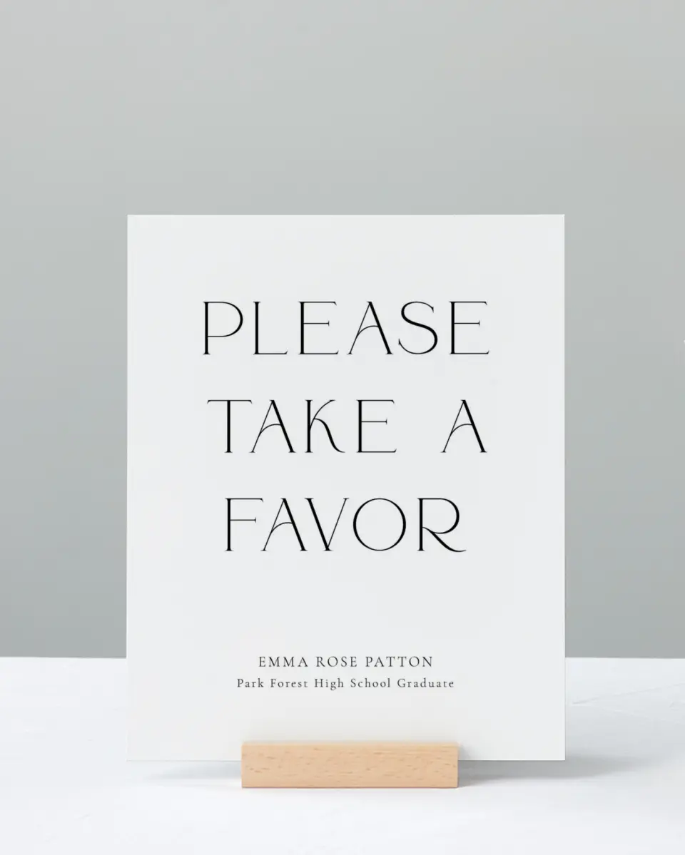 This is a 8" x 10" Take a Favor Grad Sign called Brilliant Year printed in full color with Rose Gold foil