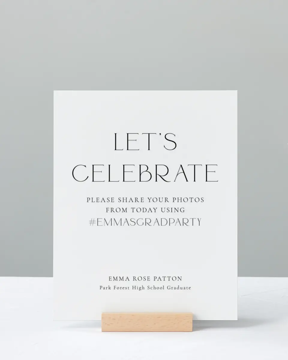 This is a 8" x 10" Let's Celebrate & Snap a Photo Grad Sign called Brilliant Year printed in full color with Rose Gold foil