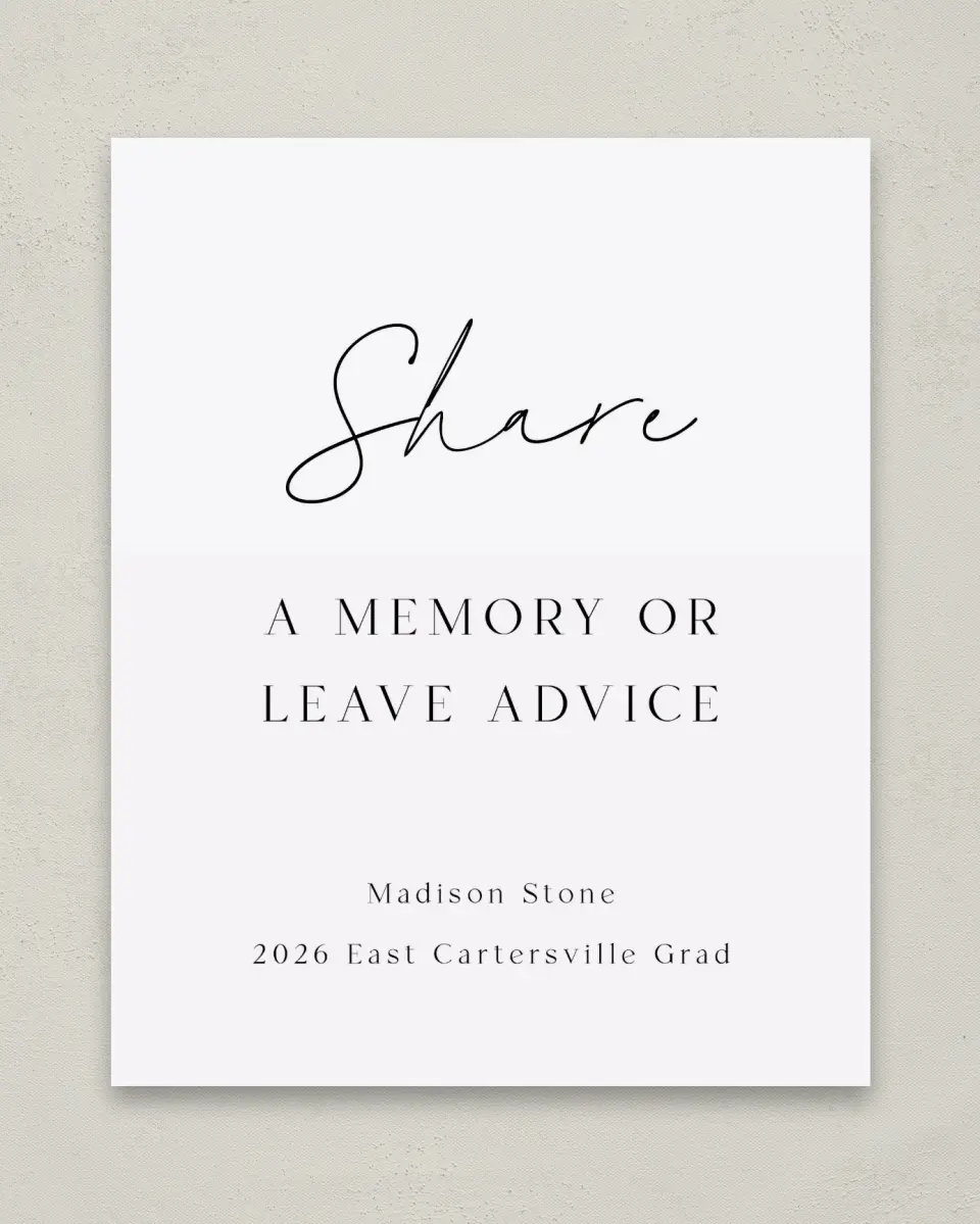 This is a 8" x 10" Memory & Advice Grad Sign called Top of Class printed in full color