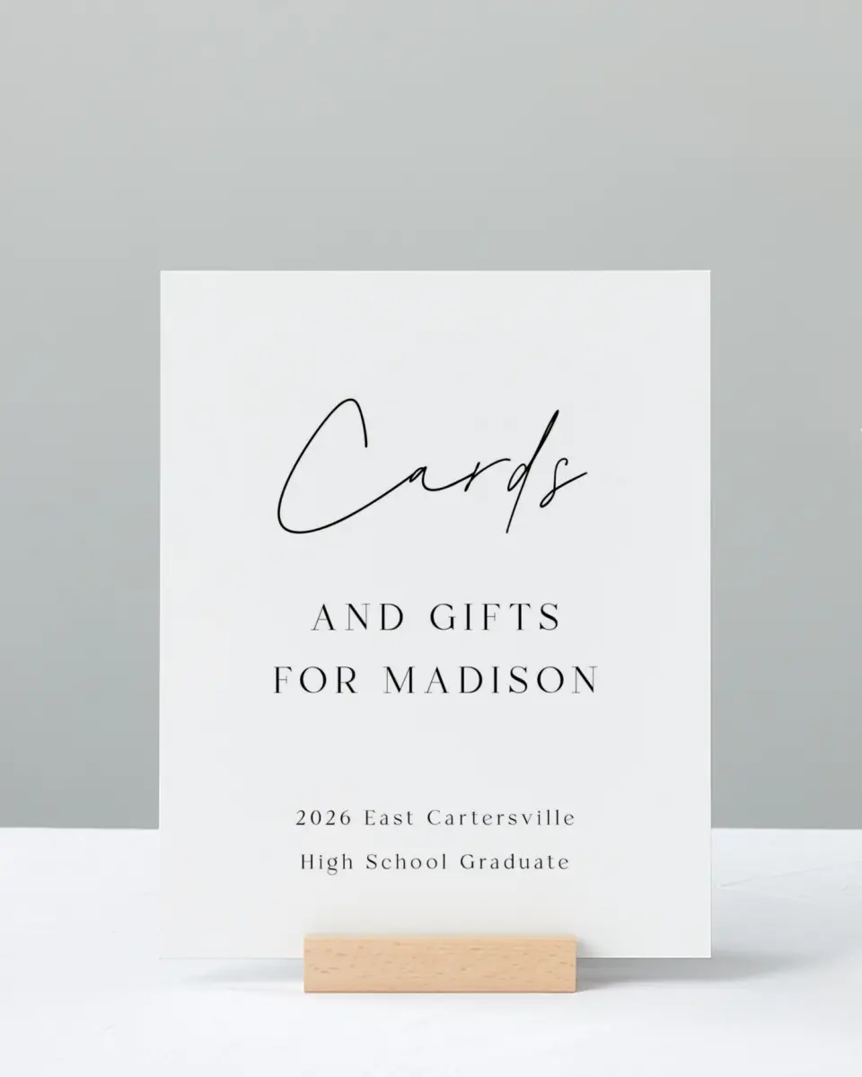This is a 8" x 10" Cards & Gifts Grad Sign called Top of Class printed in full color with Silver foil