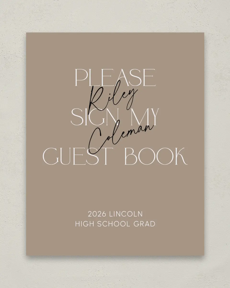 This is a 8" x 10" Guestbook Grad Sign called Layered Snapshots printed in full color