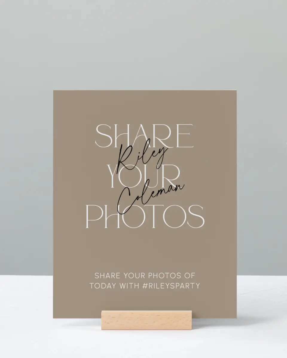 This is a 8" x 10" Let's Celebrate & Snap a Photo Grad Sign called Layered Snapshots printed in full color