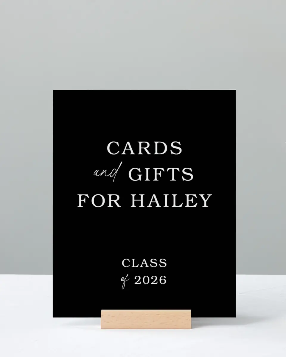 This is a 8" x 10" Cards & Gifts Grad Sign called Proud Moments printed in full color with Silver foil