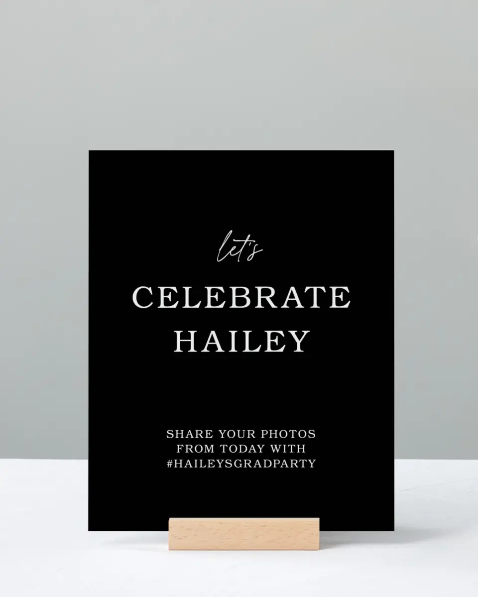 This is a 8" x 10" Let's Celebrate & Snap a Photo Grad Sign called Proud Moments printed in full color with Silver foil