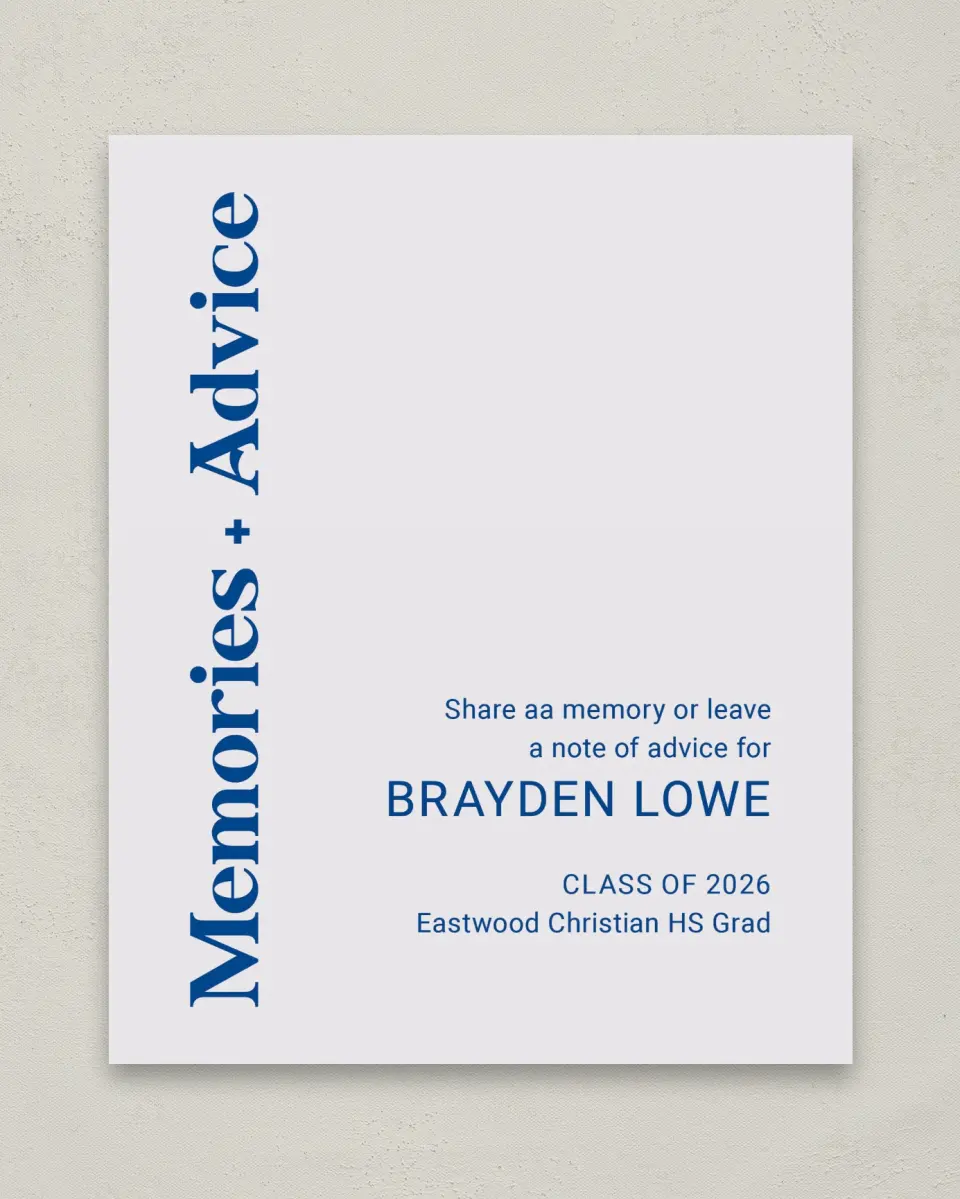 This is a 8" x 10" Memory & Advice Grad Sign called Side of Success printed in full color