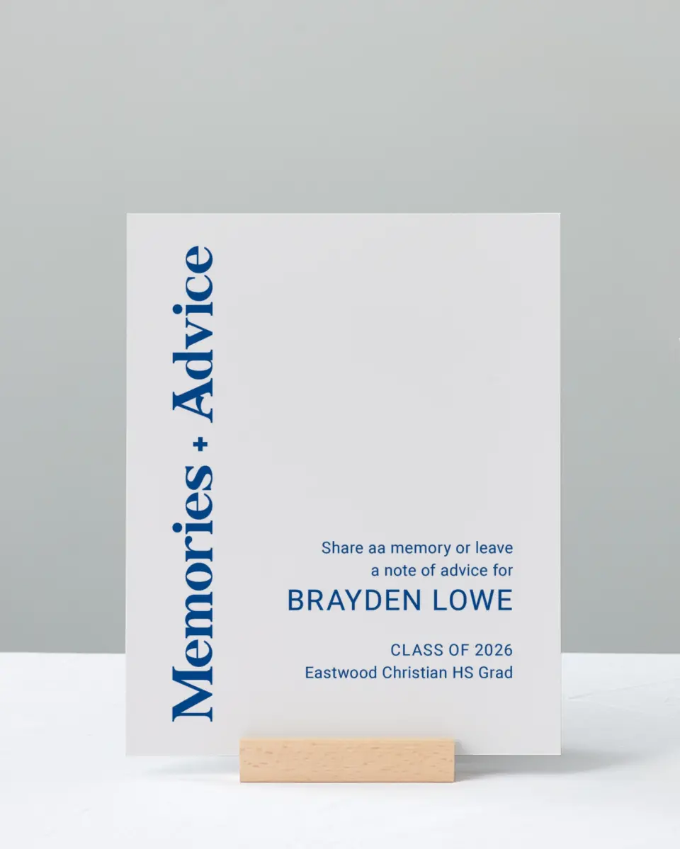 This is a 8" x 10" Memory & Advice Grad Sign called Side of Success printed in full color with Rose Gold foil