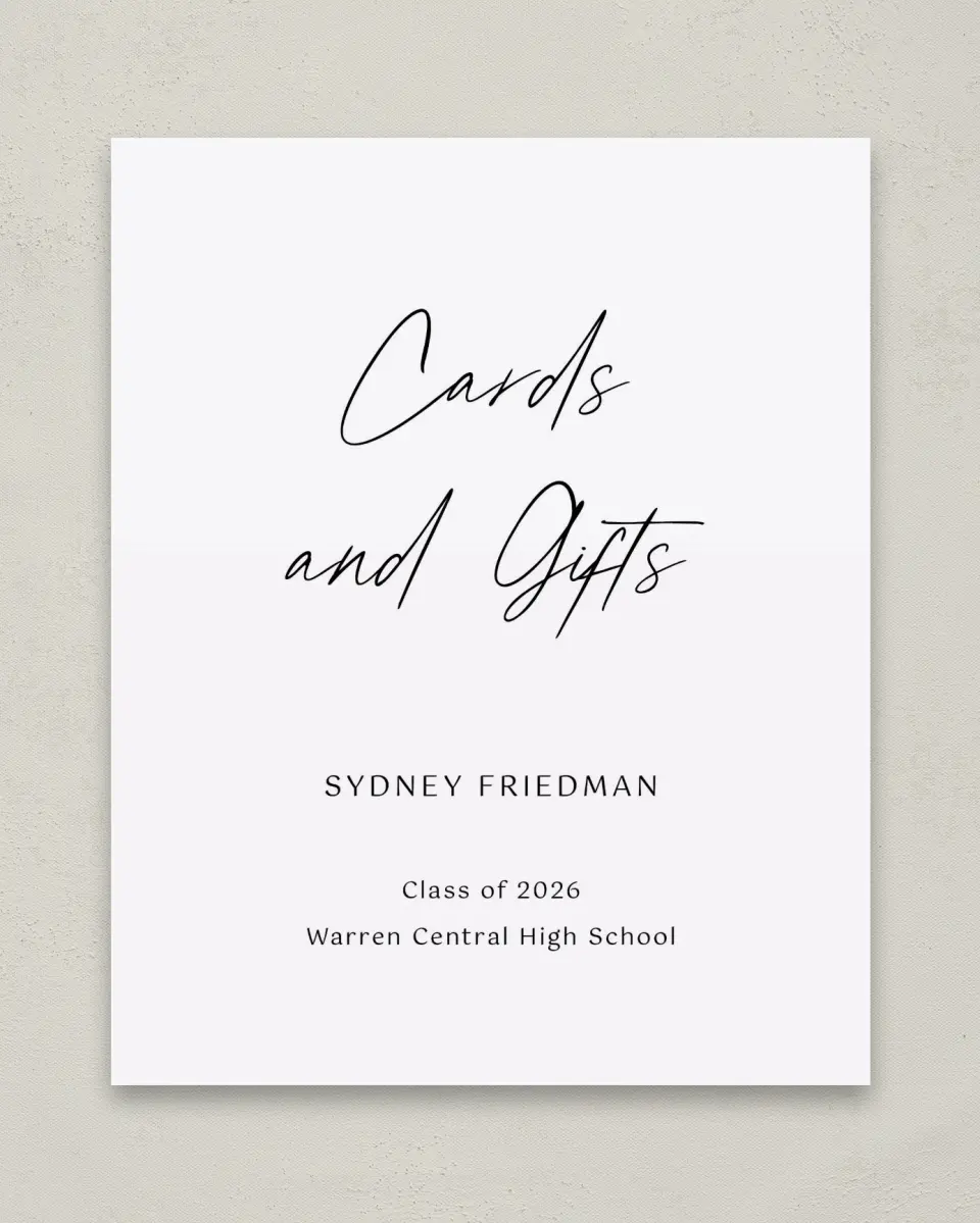 This is a 8" x 10" Cards & Gifts Grad Sign called Timeless Graduate printed in full color