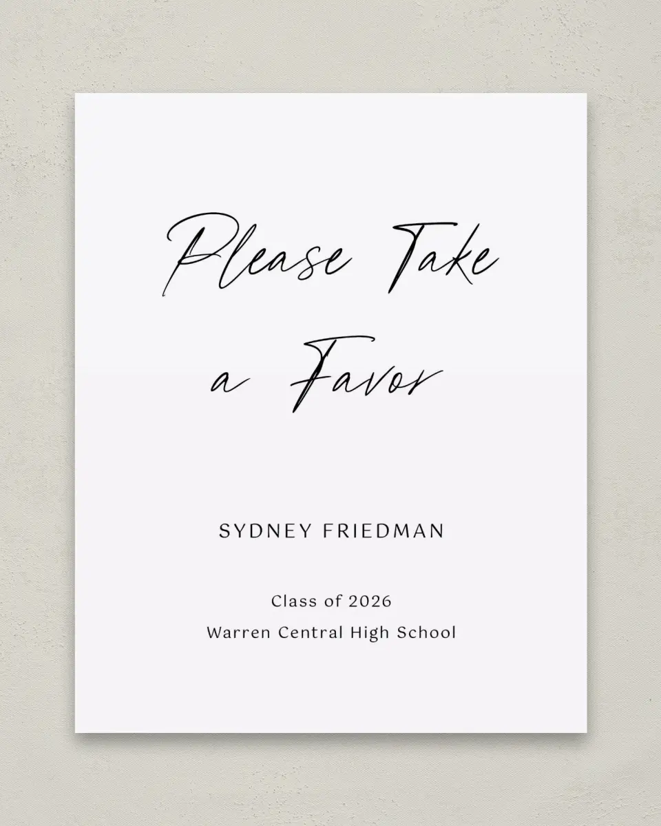 This is a 8" x 10" Take a Favor Grad Sign called Timeless Graduate printed in full color