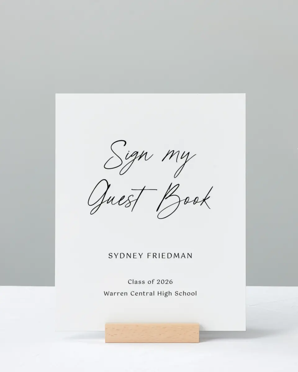 This is a 8" x 10" Guestbook Grad Sign called Timeless Graduate printed in full color